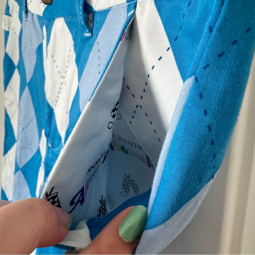 Royal & Awesome Kids Old Tom’s Golf Shorts Size Small Blue and White Argyle - Picture 4 of 13